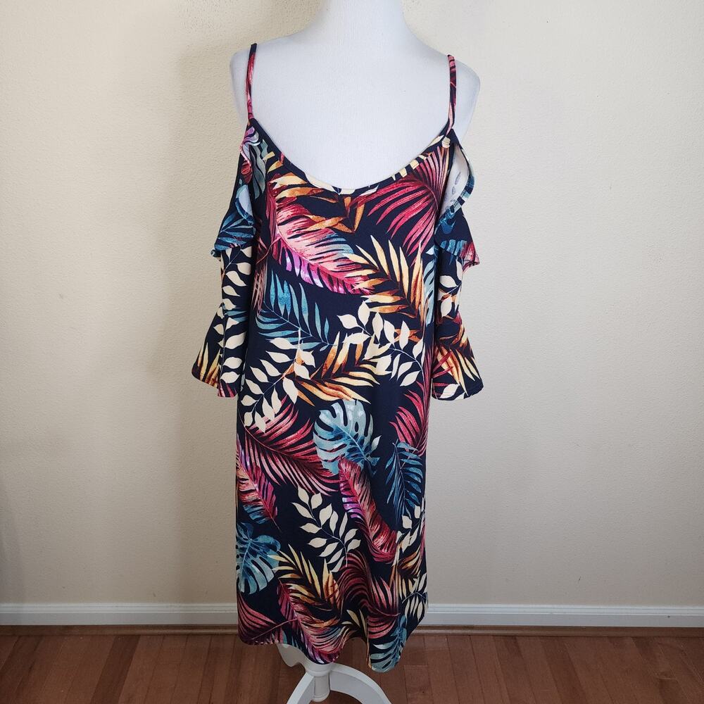 Mangosteen Women's Off the Shoulder Navy Sheath Dress Size 1X Midi Bell Sleeve